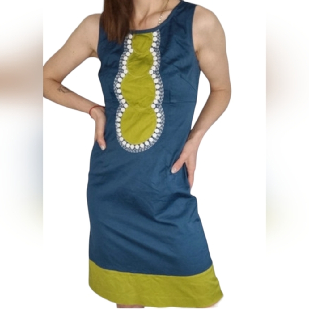 Boden WH188 Size 6R Blue Colorblock Beaded Embellished Sleeveless Shift Dress